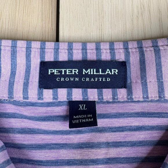 Peter Millar Mens Purple Striped Scotty Cameron Agave Man Stretch Polo Shirt XL - Picture 11 of 14